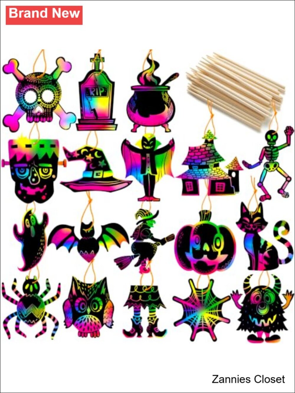 👻 72 Pc Halloween Rainbow Scratch Art Craft Kit 18 Designs Party Favors Kids